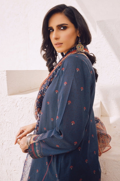 Stitched 3 Piece Embroidered Lawn Suit with Chiffon Dupatta