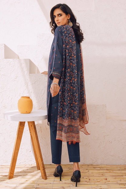 Stitched 3 Piece Embroidered Lawn Suit with Chiffon Dupatta