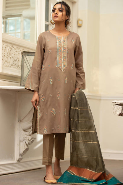 Stitched 3 Piece Embroidered Maysuri Suit with Organza Dupatta