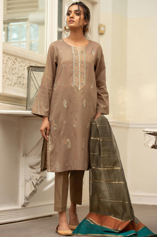 Stitched 3 Piece Embroidered Maysuri Suit with Organza Dupatta