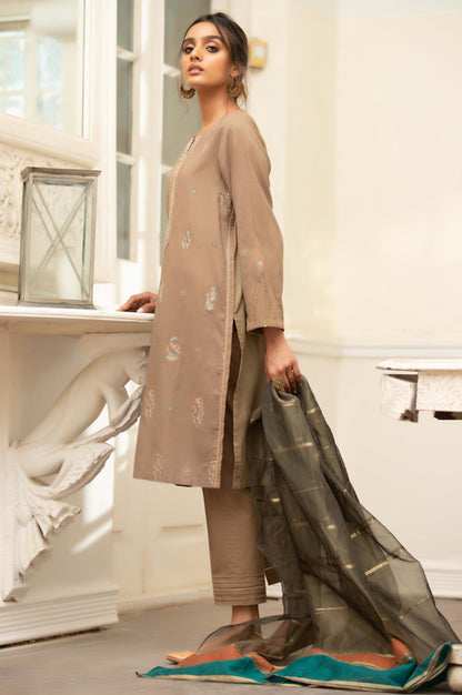 Stitched 3 Piece Embroidered Maysuri Suit with Organza Dupatta