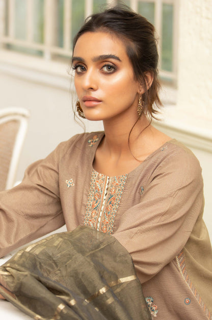 Stitched 3 Piece Embroidered Maysuri Suit with Organza Dupatta