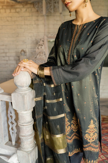 Stitched 3 Piece Embroidered Maysuri Suit with Shaded Organza Dupatta