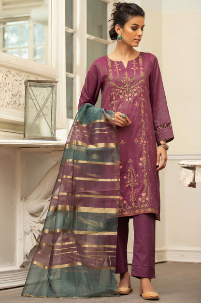Stitched 3 Piece Embroidered Maysuri Suit With Organza Dupatta