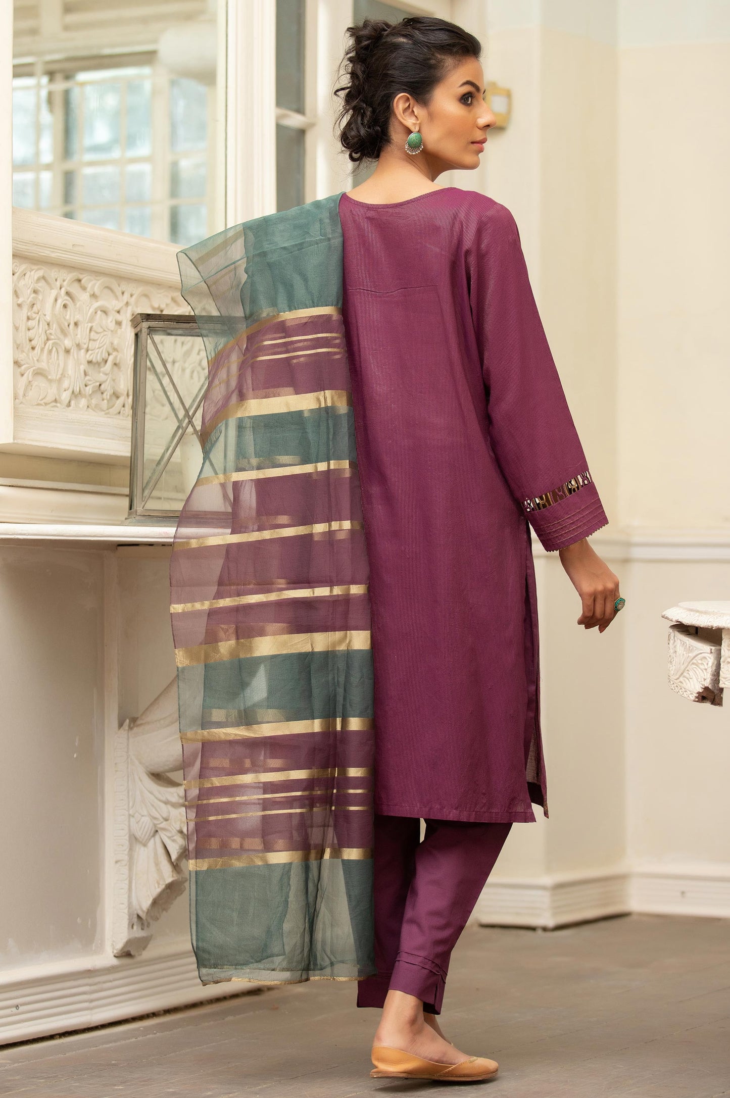 Stitched 3 Piece Embroidered Maysuri Suit With Organza Dupatta