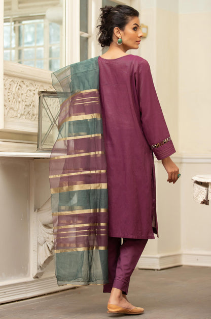 Stitched 3 Piece Embroidered Maysuri Suit With Organza Dupatta