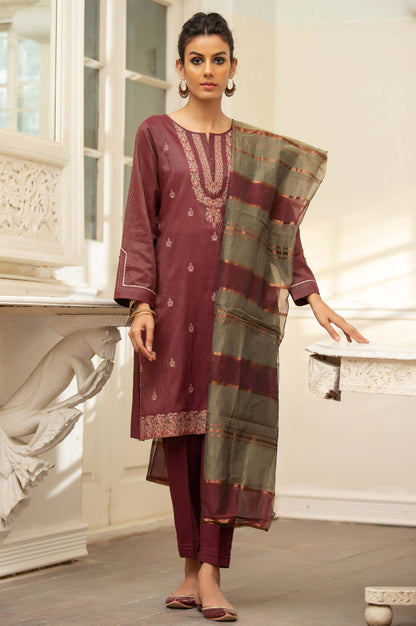 Stitched 3 Piece Embroidered Maysuri Suit With Organza Dupatta