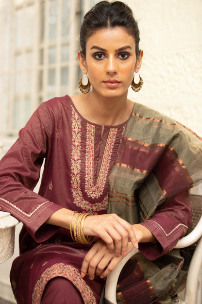 Stitched 3 Piece Embroidered Maysuri Suit With Organza Dupatta