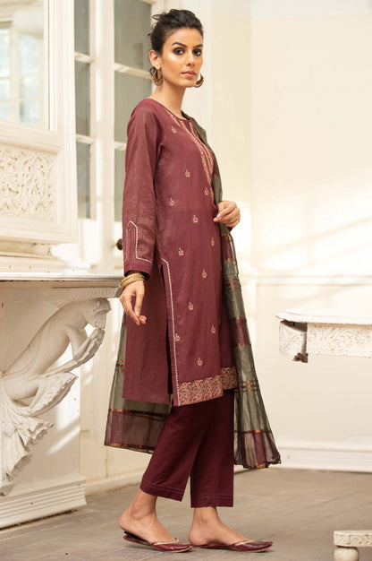 Stitched 3 Piece Embroidered Maysuri Suit With Organza Dupatta