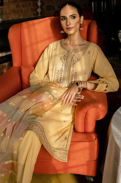 Stitched 3 Piece Embroidered Maysuri Suit with Shaded Organza Dupatta