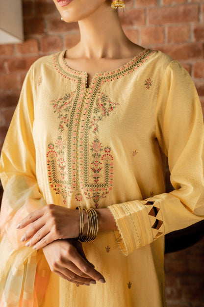 Stitched 3 Piece Embroidered Maysuri Suit with Shaded Organza Dupatta