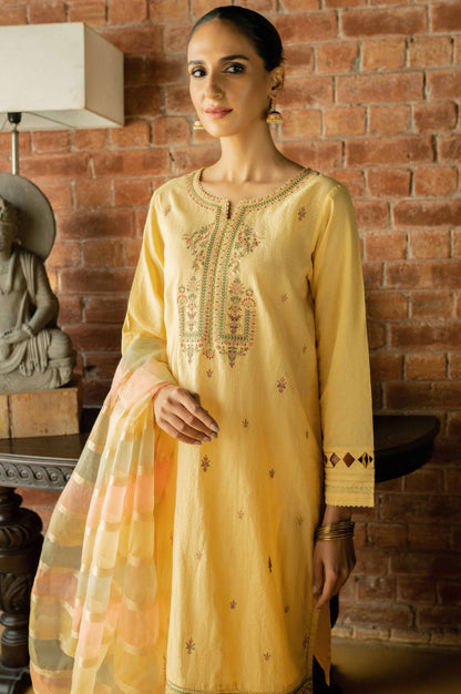Stitched 3 Piece Embroidered Maysuri Suit with Shaded Organza Dupatta