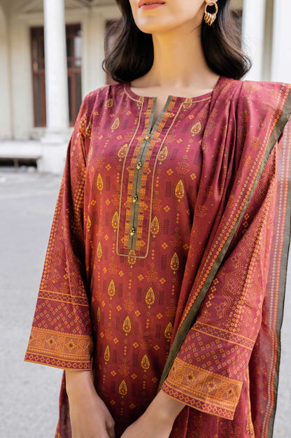 Stitched 3 Piece Printed Lawn Suit