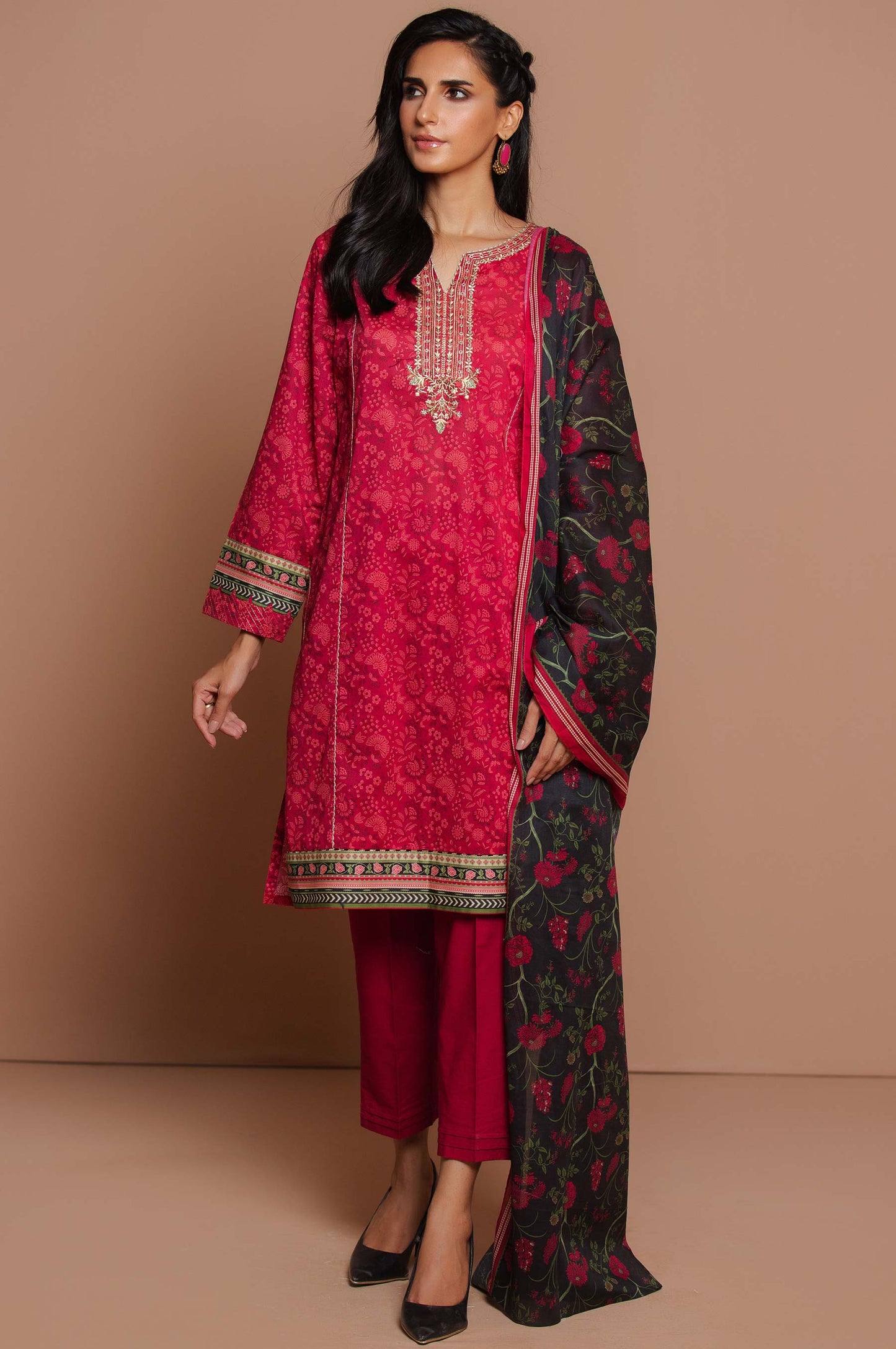 Stitched 3 Piece Embroidered Doria Lawn with Voile Slub Suit