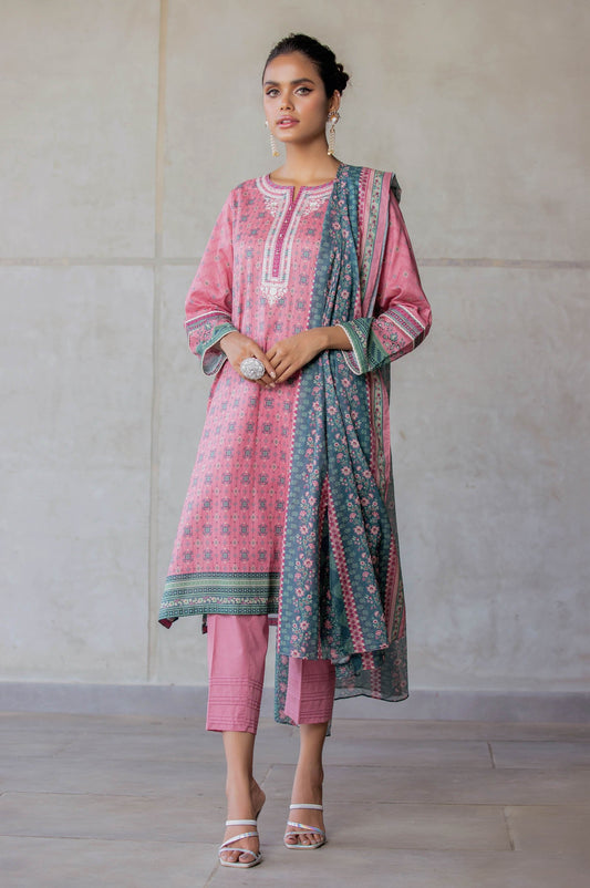 Stitched 3 Piece Embroidered Doria Lawn with voile Slub Suit
