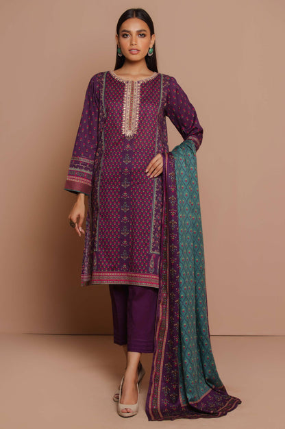Stitched 3 Piece Embroidered Lawn with Cotton Net Suit