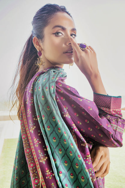 Stitched 3 Piece Embroidered Lawn with Cotton Net Suit