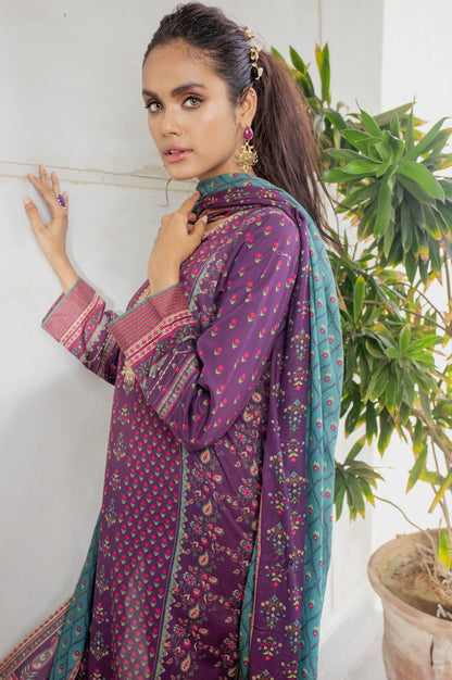 Stitched 3 Piece Embroidered Lawn with Cotton Net Suit
