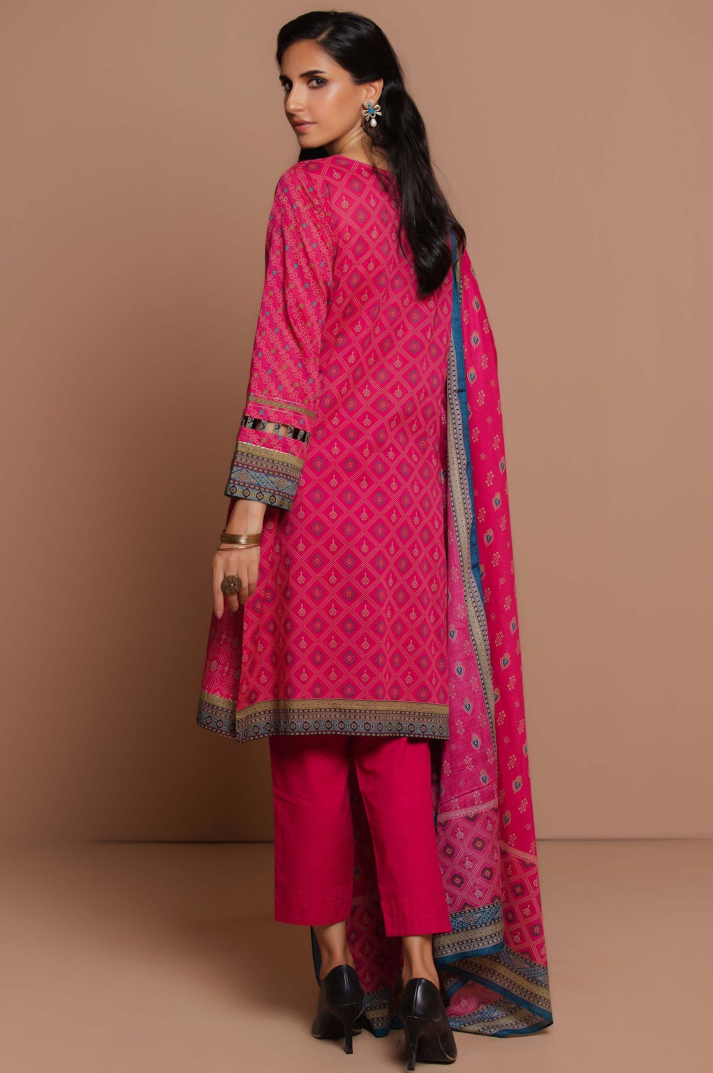 Stitched 3 Piece Embroidered Lawn with Cotton Net Suit