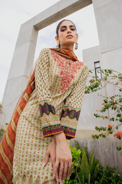 Stitched 3 Piece Embroidered Doria Lawn with Chiffon Suit