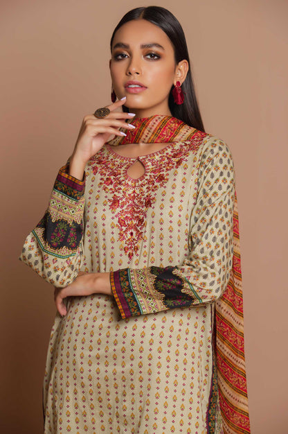 Stitched 3 Piece Embroidered Doria Lawn with Chiffon Suit