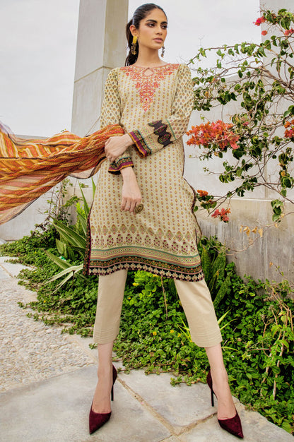 Stitched 3 Piece Embroidered Doria Lawn with Chiffon Suit