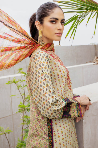 Stitched 3 Piece Embroidered Doria Lawn with Chiffon Suit