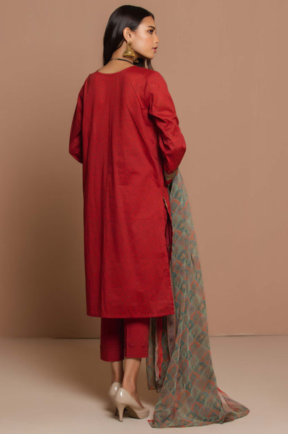 Stitched 3 Piece Embroidered Lawn with polyester chiffon Suit