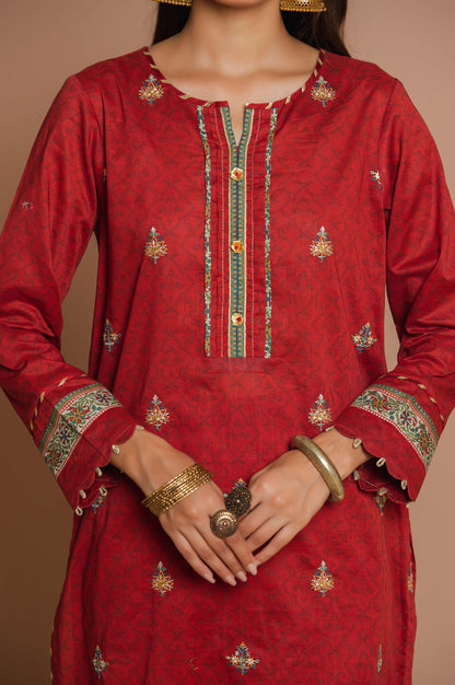 Stitched 3 Piece Embroidered Lawn with polyester chiffon Suit