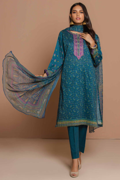 Stitched 3 Piece Embroidered Lawn with polyester chiffon Suit
