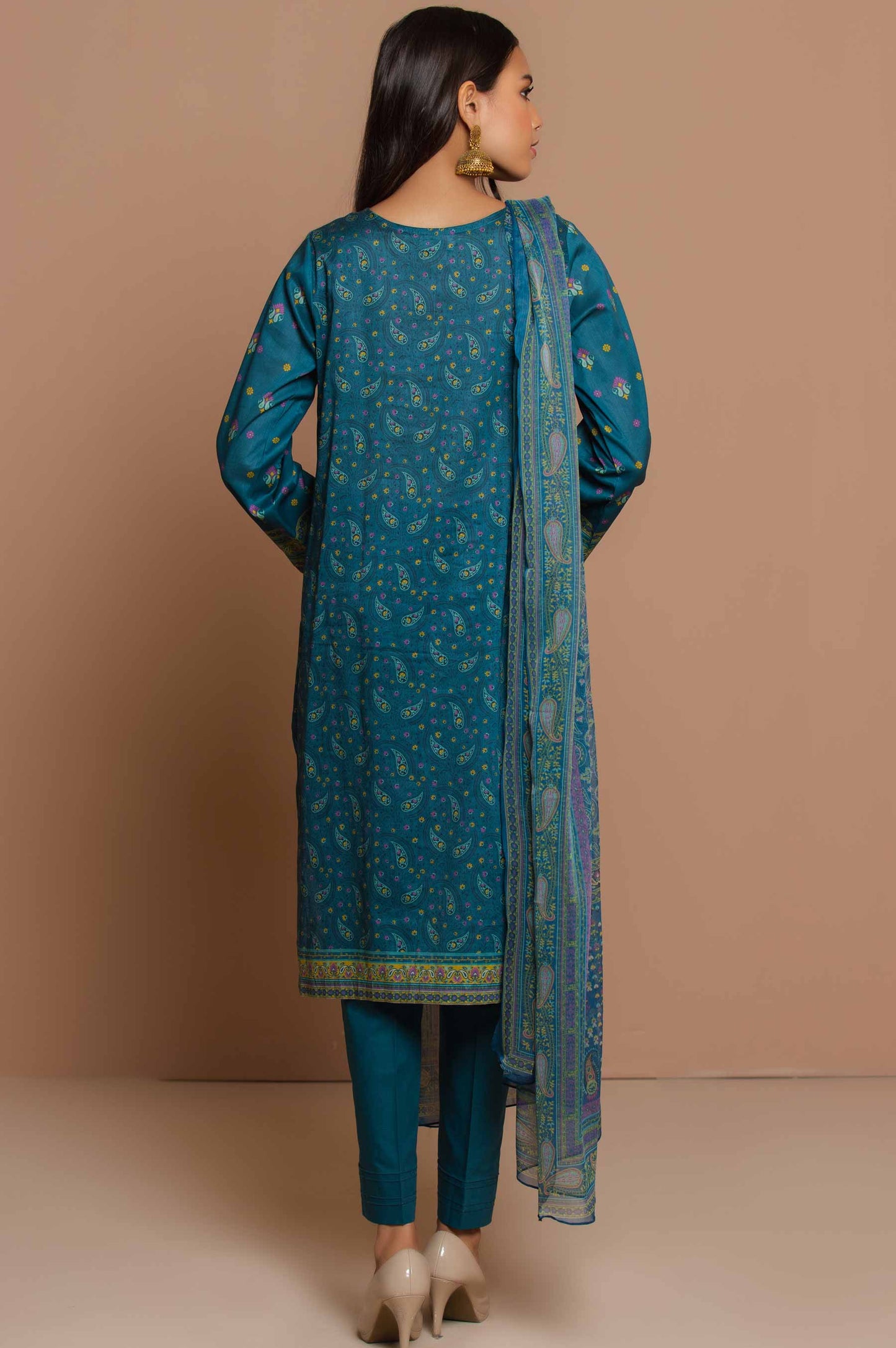Stitched 3 Piece Embroidered Lawn with polyester chiffon Suit