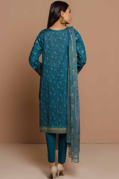 Stitched 3 Piece Embroidered Lawn with polyester chiffon Suit