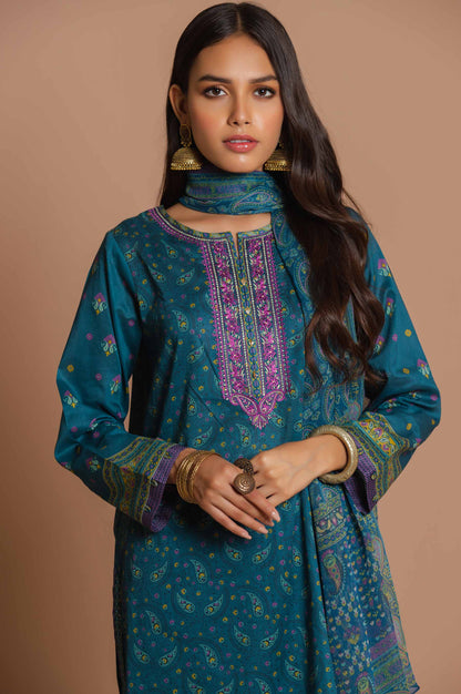 Stitched 3 Piece Embroidered Lawn with polyester chiffon Suit