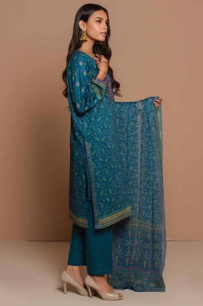 Stitched 3 Piece Embroidered Lawn with polyester chiffon Suit