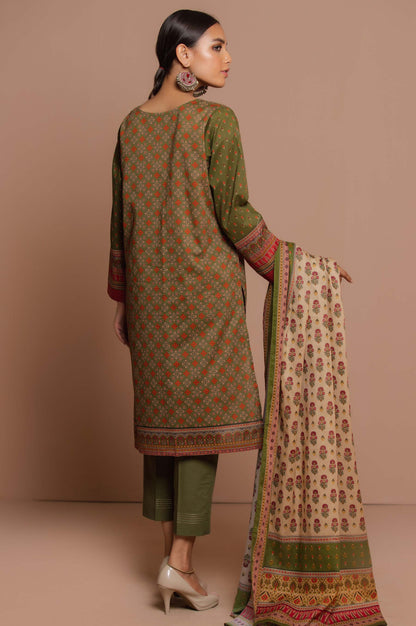 Stitched 3 Piece Printed Slub Lawn Suit