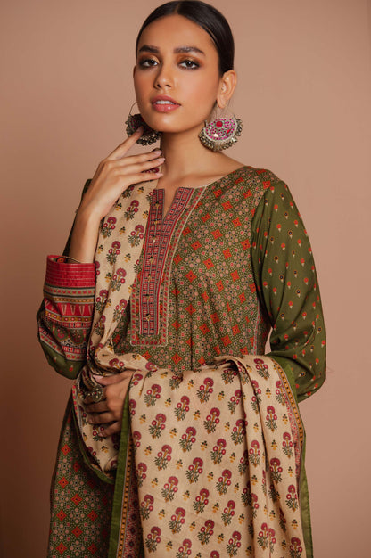Stitched 3 Piece Printed Slub Lawn Suit