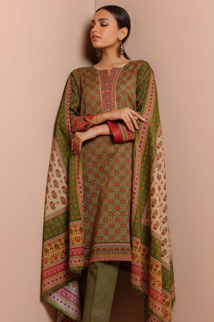 Stitched 3 Piece Printed Slub Lawn Suit