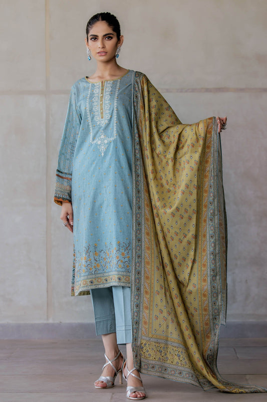 Stitched 3 Piece Embroidered Slub Lawn Suit