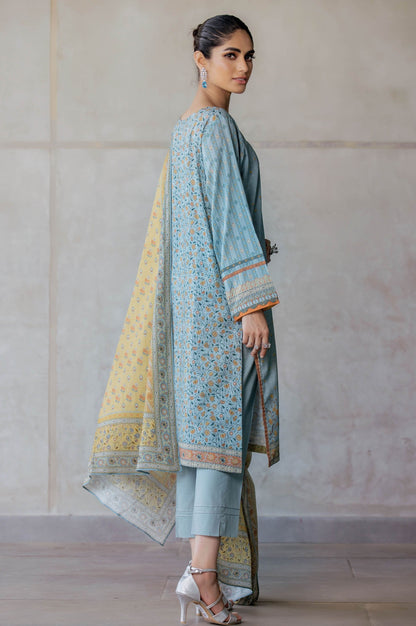 Stitched 3 Piece Embroidered Slub Lawn Suit
