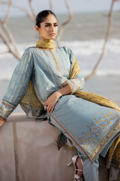Stitched 3 Piece Embroidered Slub Lawn Suit