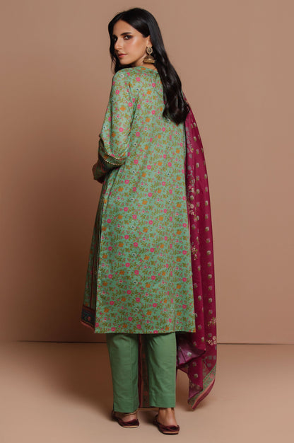 Stitched 3 Piece Embroidered Slub Lawn Suit