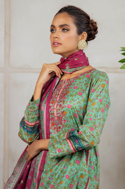 Stitched 3 Piece Embroidered Slub Lawn Suit