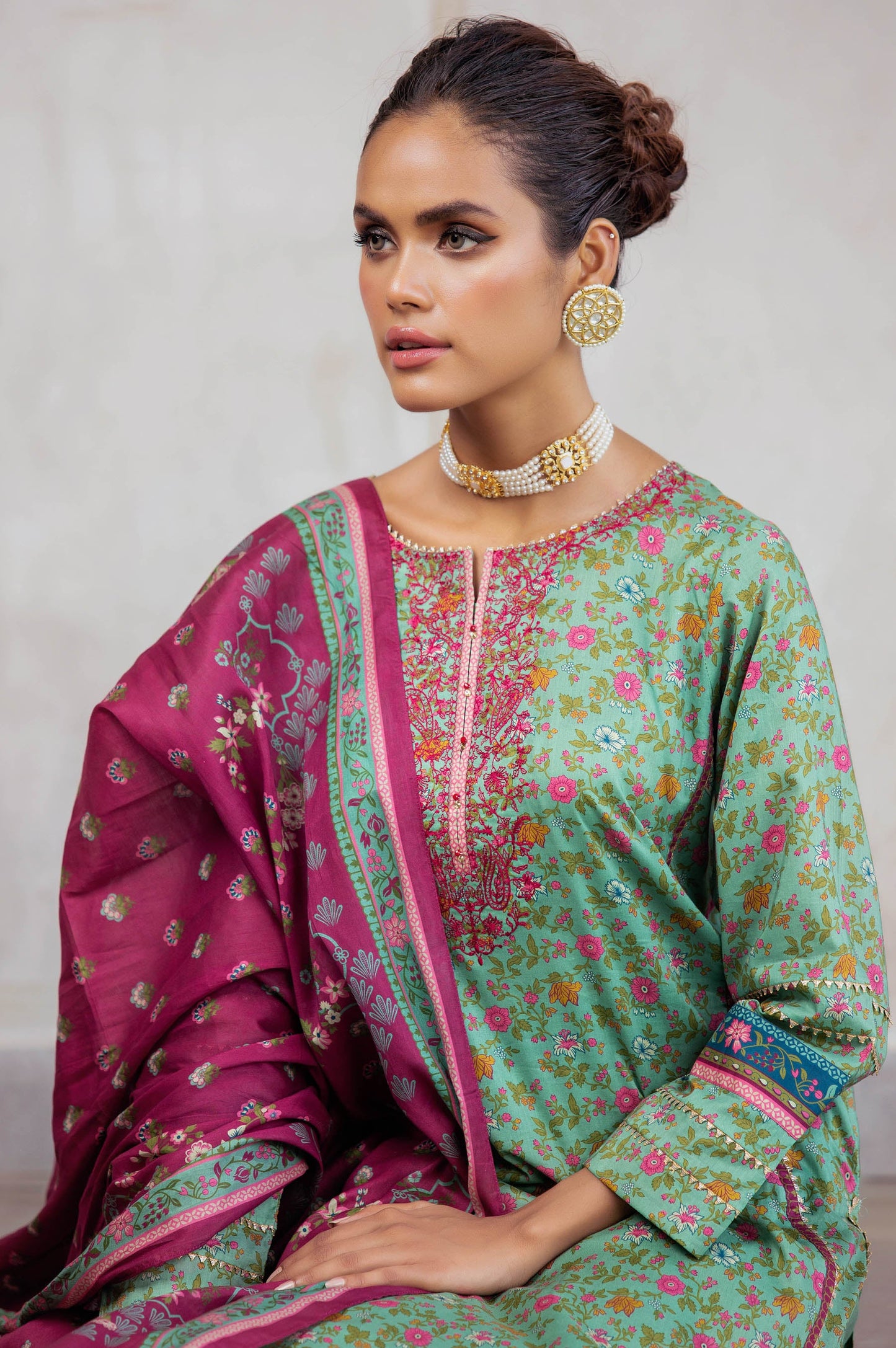 Stitched 3 Piece Embroidered Slub Lawn Suit