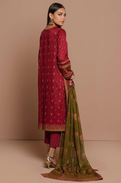 Stitched 3 Piece Printed Gold & Colored Paste Lawn Suit