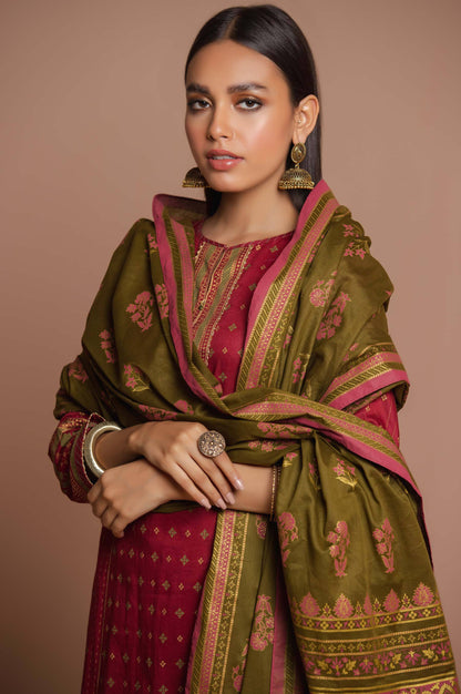 Stitched 3 Piece Printed Gold & Colored Paste Lawn Suit