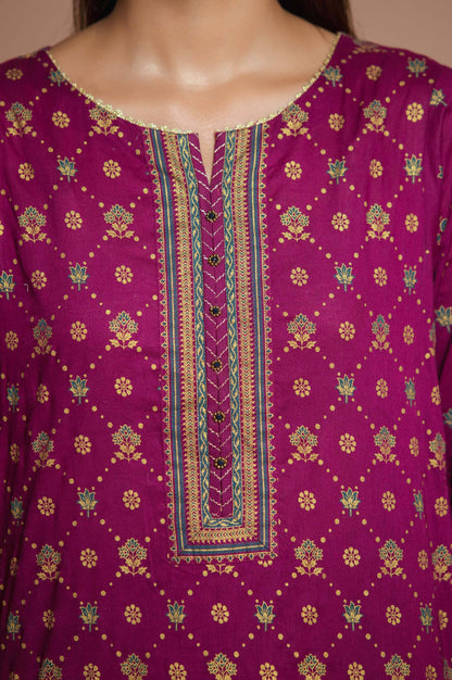 Stitched 3 Piece Printed Gold & Colored Paste Lawn Suit