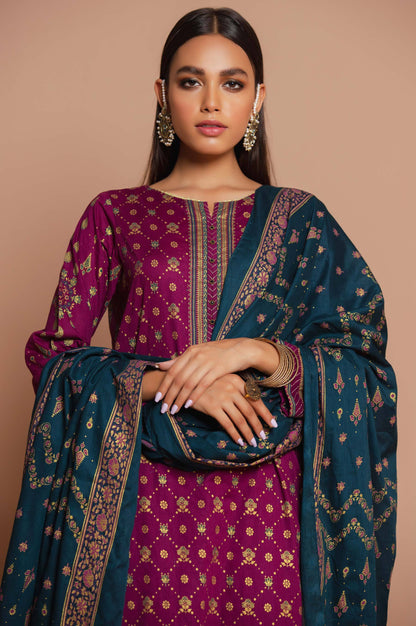 Stitched 3 Piece Printed Gold & Colored Paste Lawn Suit