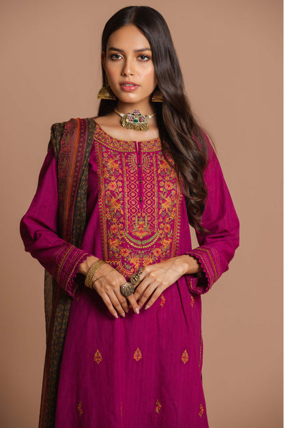 Stitched 3 Piece Doria Lawn Suit with Polyester Chiffon Dupatta