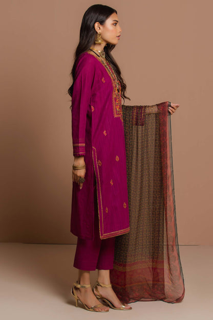 Stitched 3 Piece Doria Lawn Suit with Polyester Chiffon Dupatta