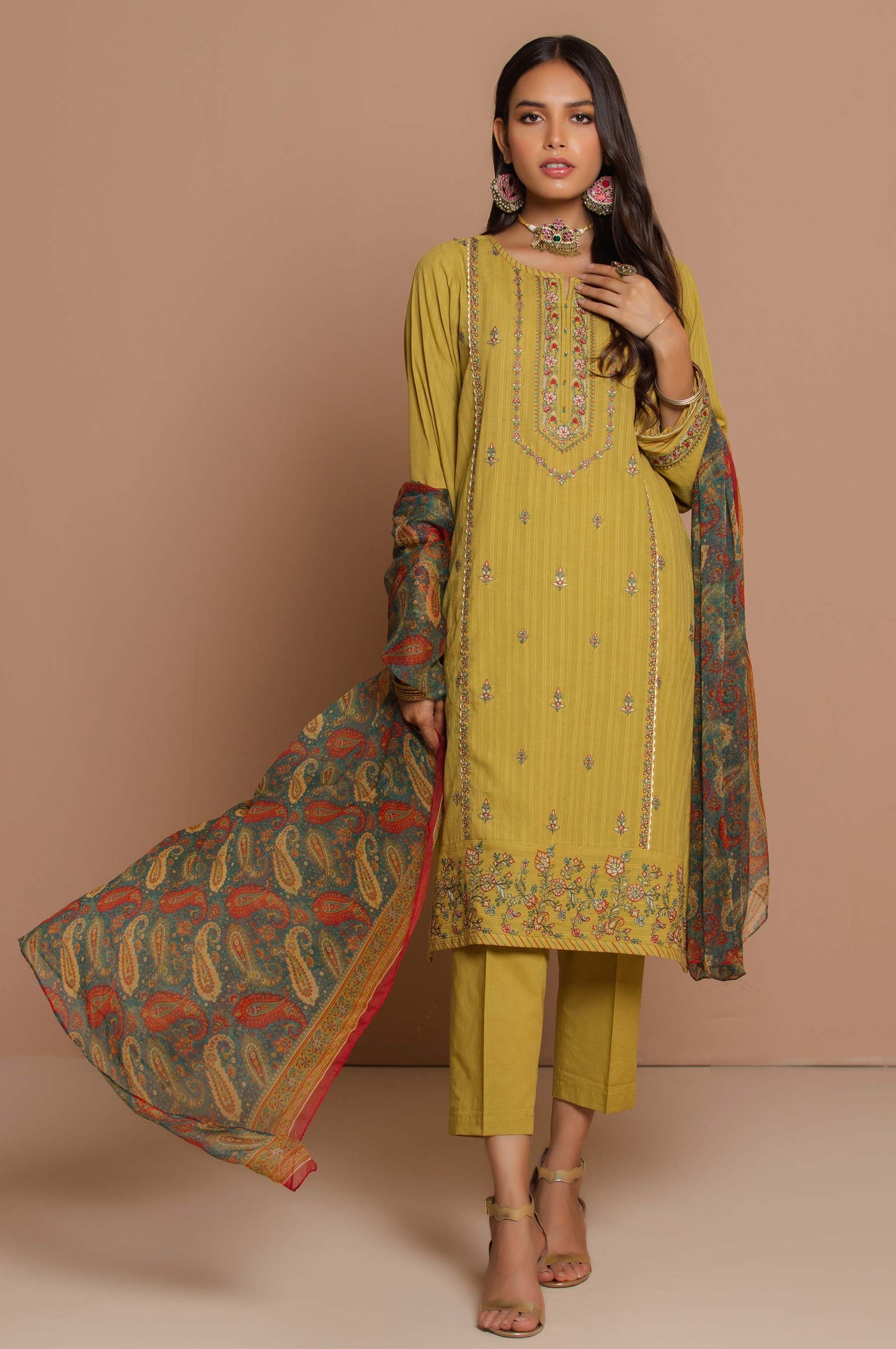 Stitched 3 Piece Doria Lawn Suit with Polyester Chiffon Dupatta